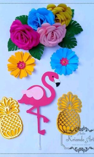 Arquivo de Corte Topo de Bolo Flamingo Flores Camadas(#2285)
