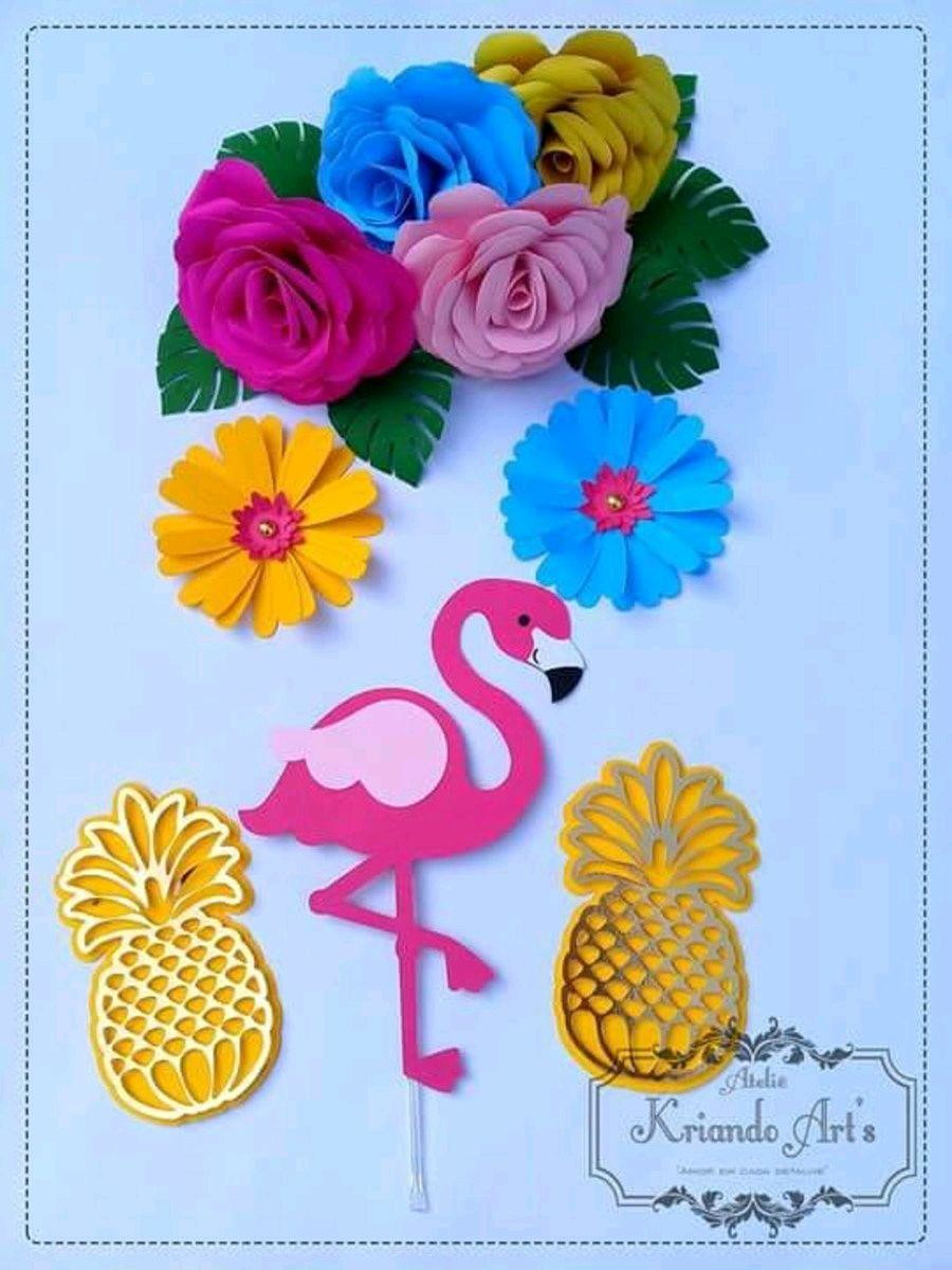 Arquivo de Corte Topo de Bolo Flamingo Flores Camadas(#2285)