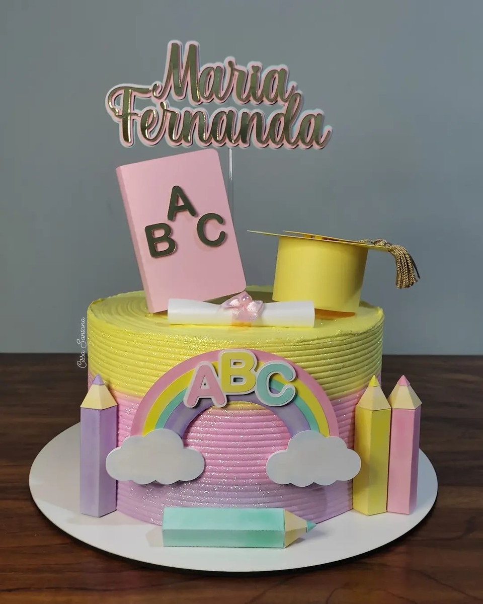 Arquivo de Corte: Topo de Bolo Formatura Abc Rosa 3d 015