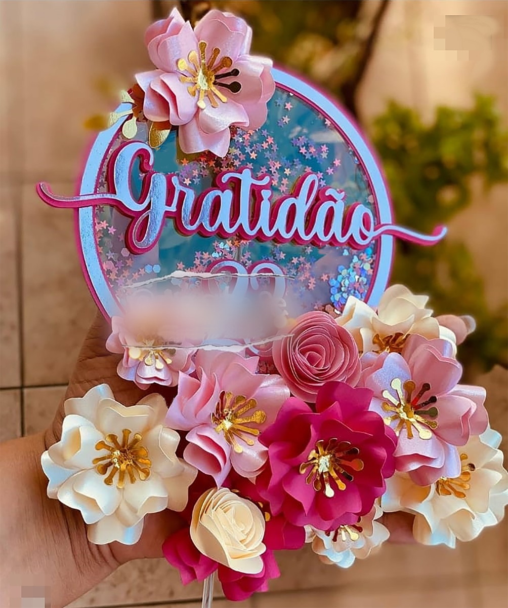 Arquivo de Corte: Topo de Bolo Gratidão Shaker + Flores 005