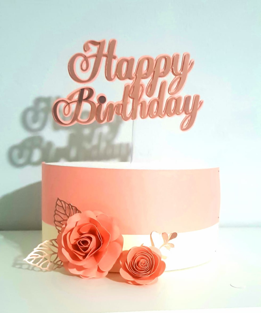 Arquivo de corte topo de bolo Happy Birthday com flores
