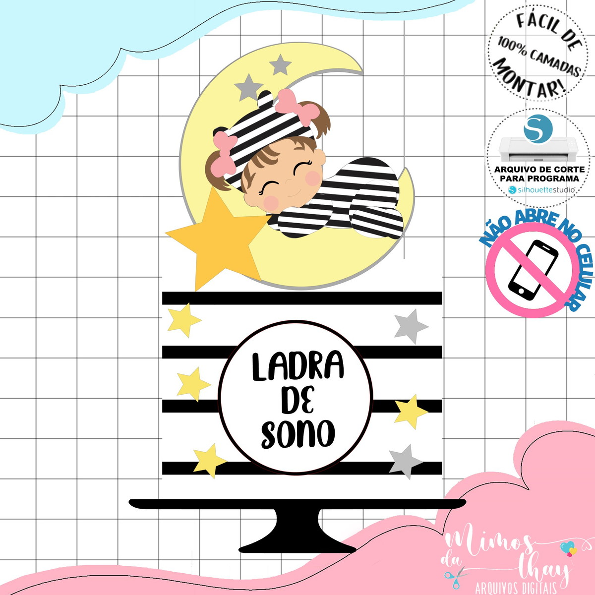 Arquivo de Corte: Topo de Bolo Ladrão de Sono Menina 002