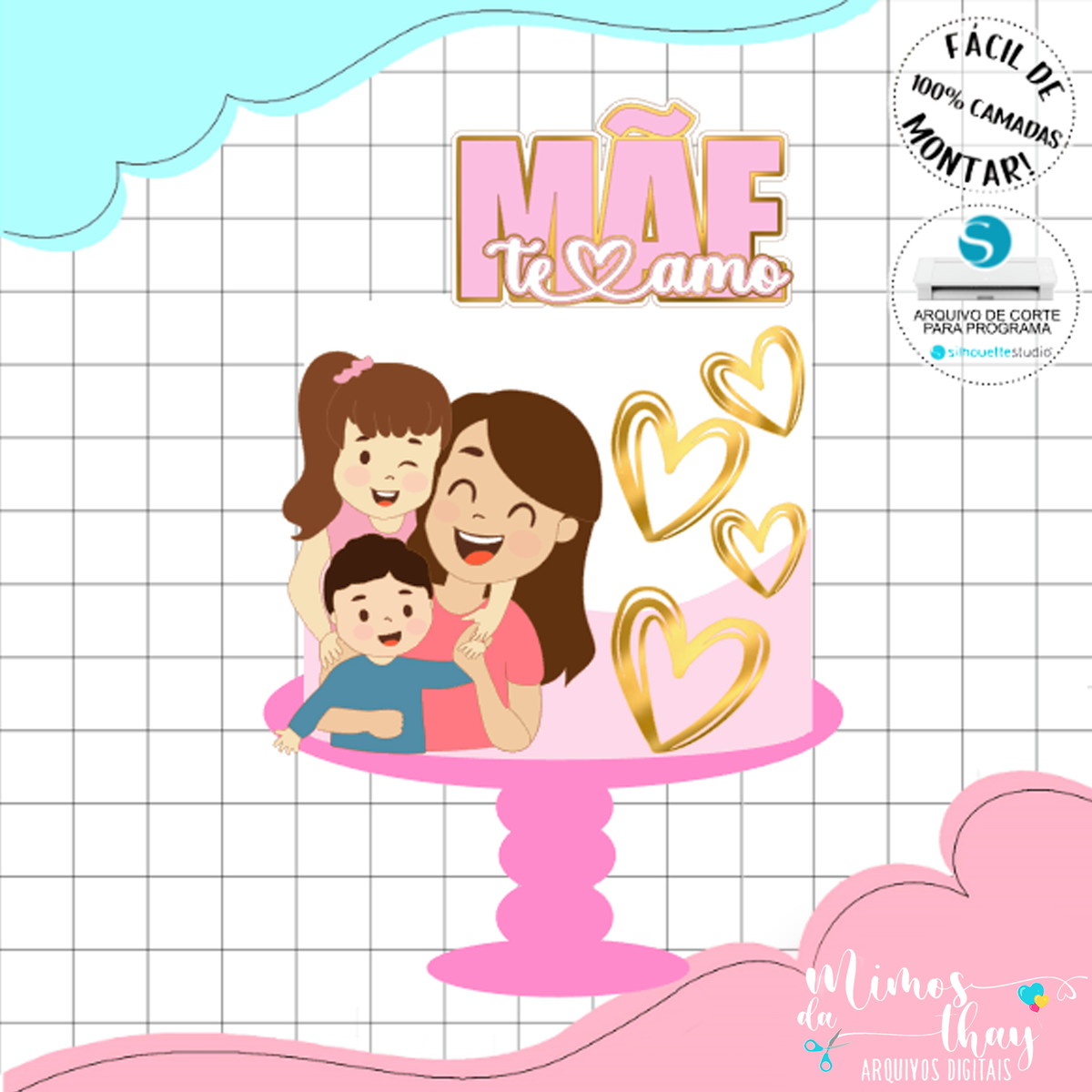 Arquivo de Corte: Topo de Bolo Mãe e Filhos Dia das Mães 043