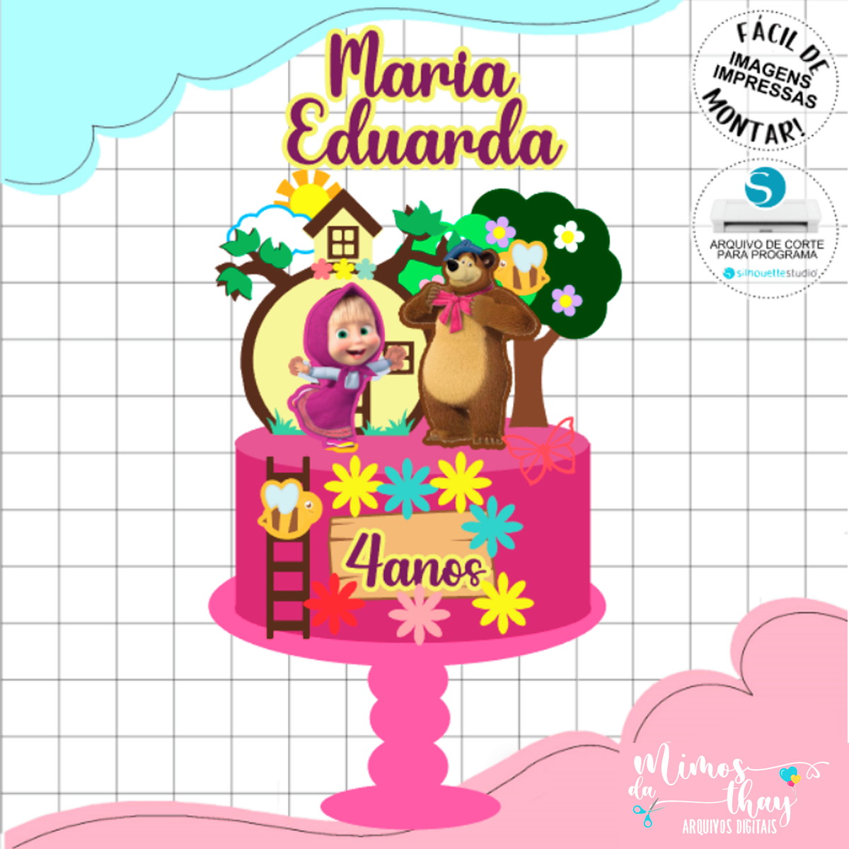 Arquivo de Corte: Topo de Bolo Masha e o Urso 004