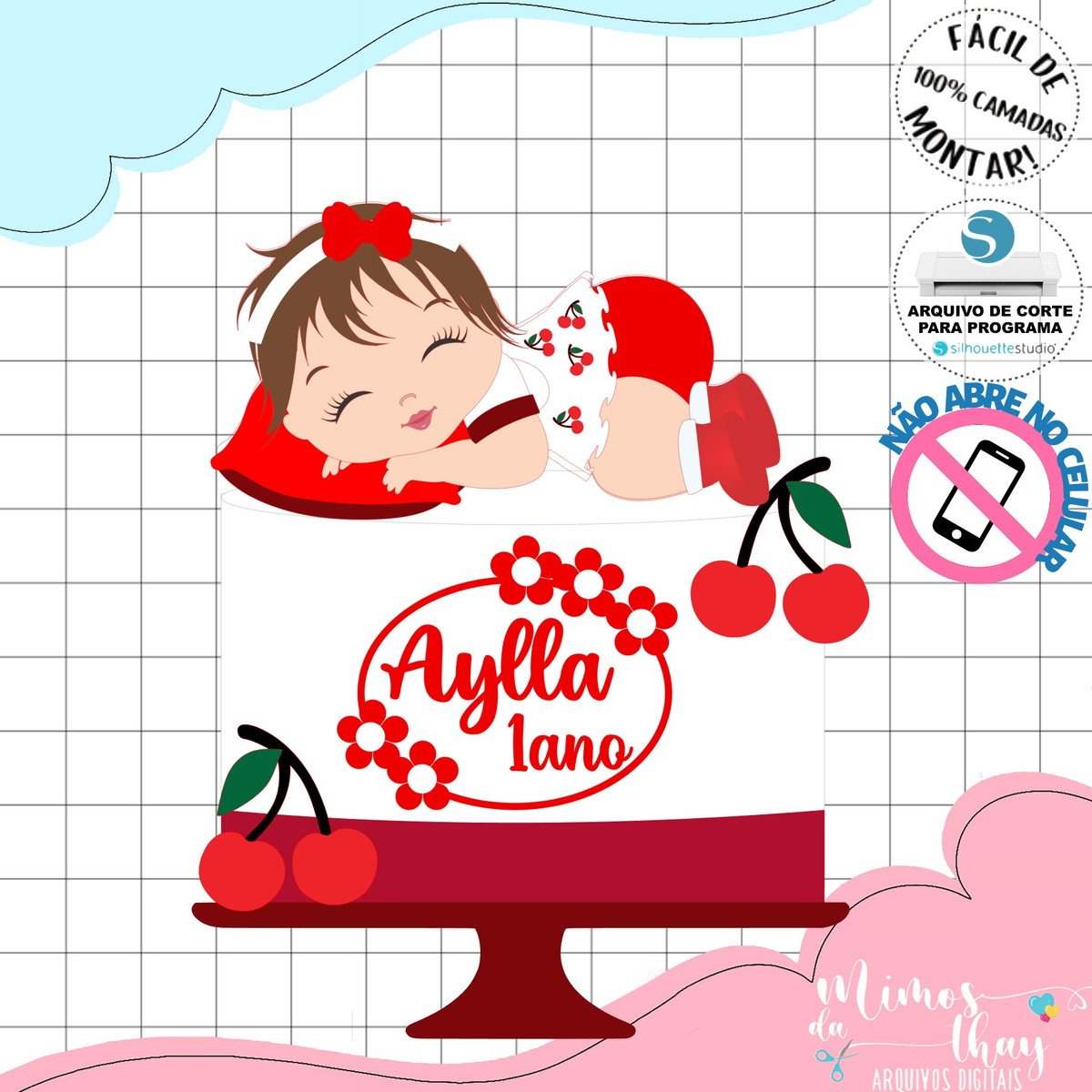 Arquivo de Corte Topo de Bolo Menina Baby Cerejinha 002