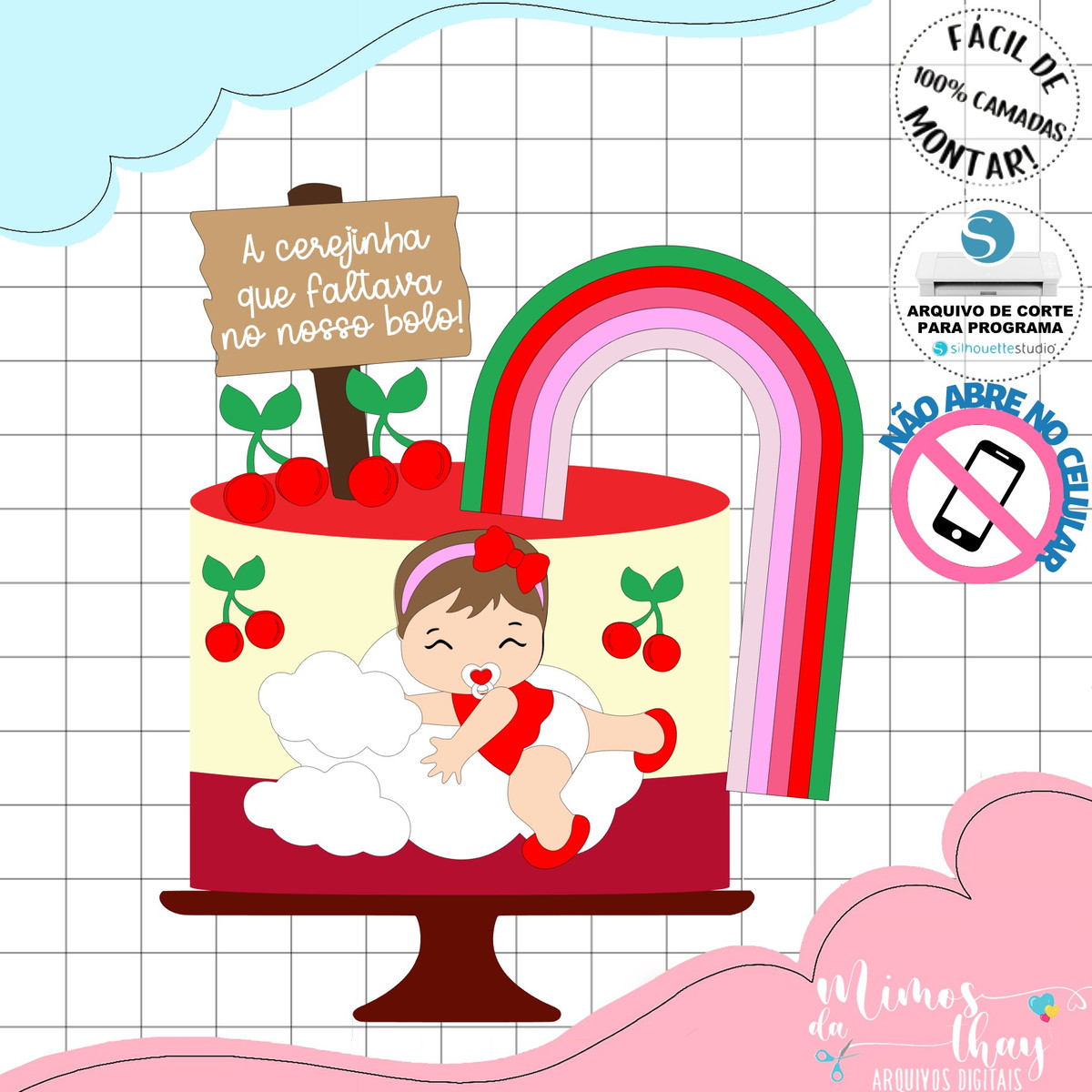 Arquivo de Corte Topo de Bolo Menina Baby Cerejinha 003