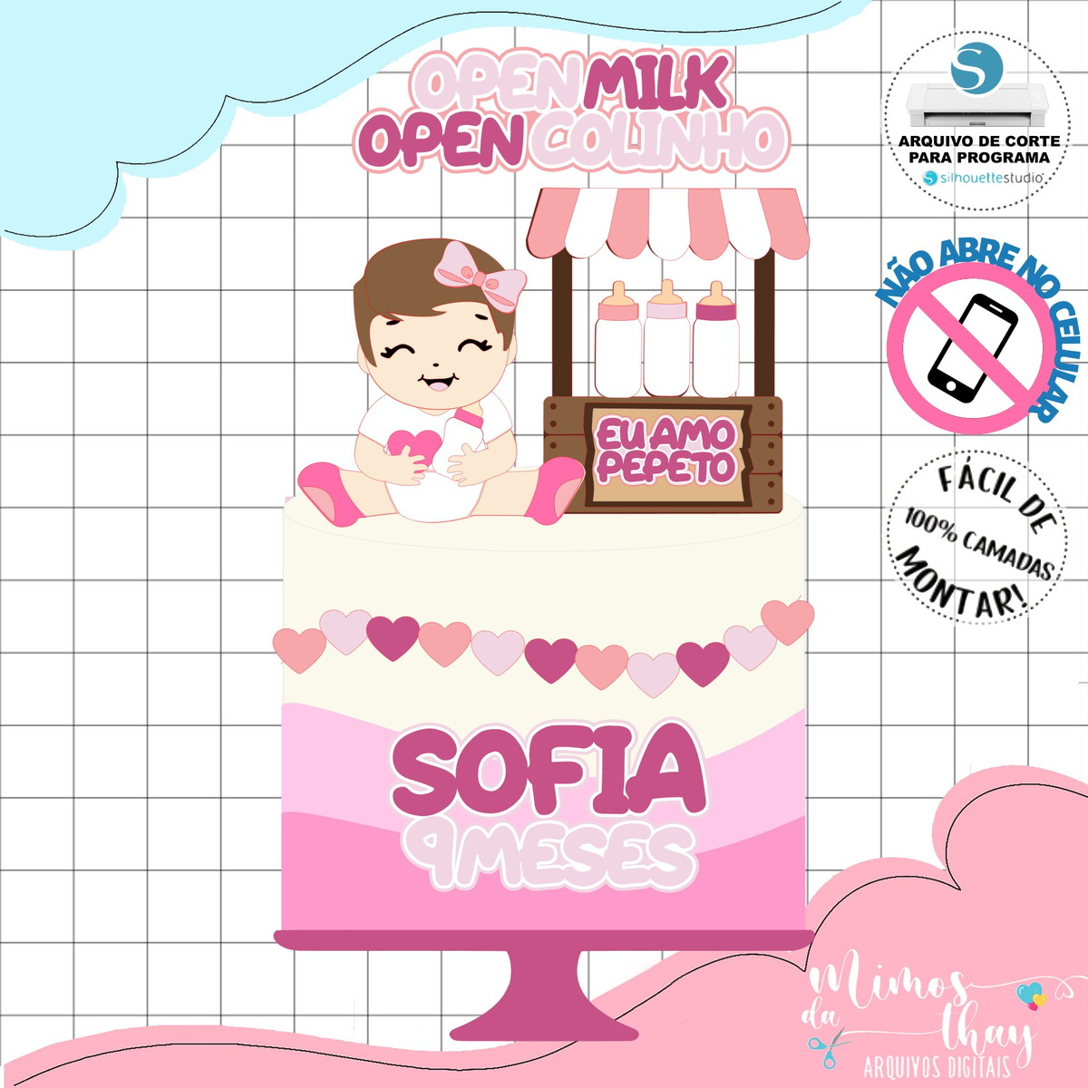 Arquivo de Corte: Topo de Bolo Menina Bebê Open Milk 002