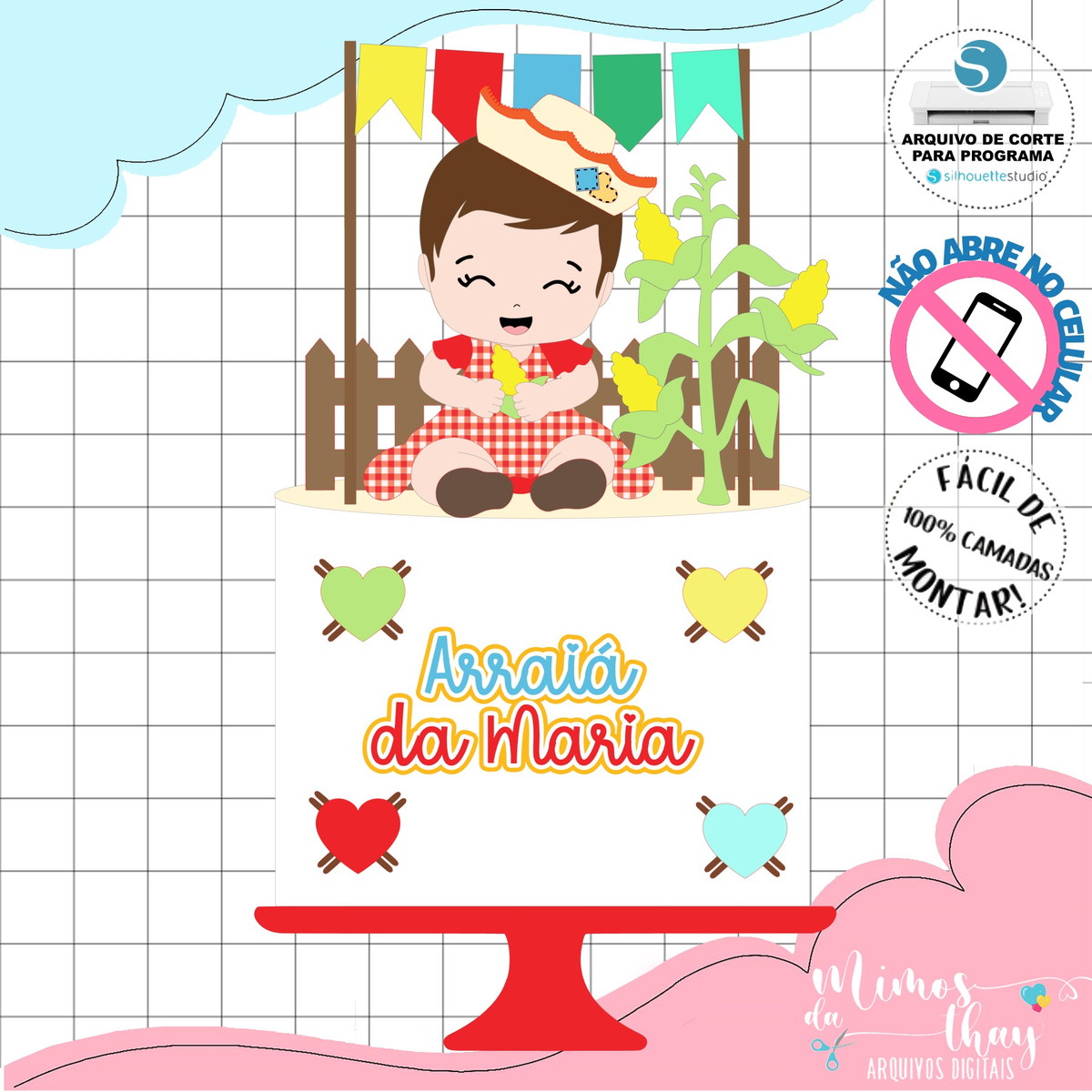Arquivo de Corte: Topo de Bolo Menina Caipira Arraiá 222 - Imagem 2