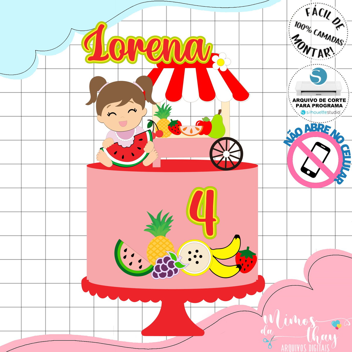 Arquivo de Corte: Topo de Bolo Menina Frutinhas 022