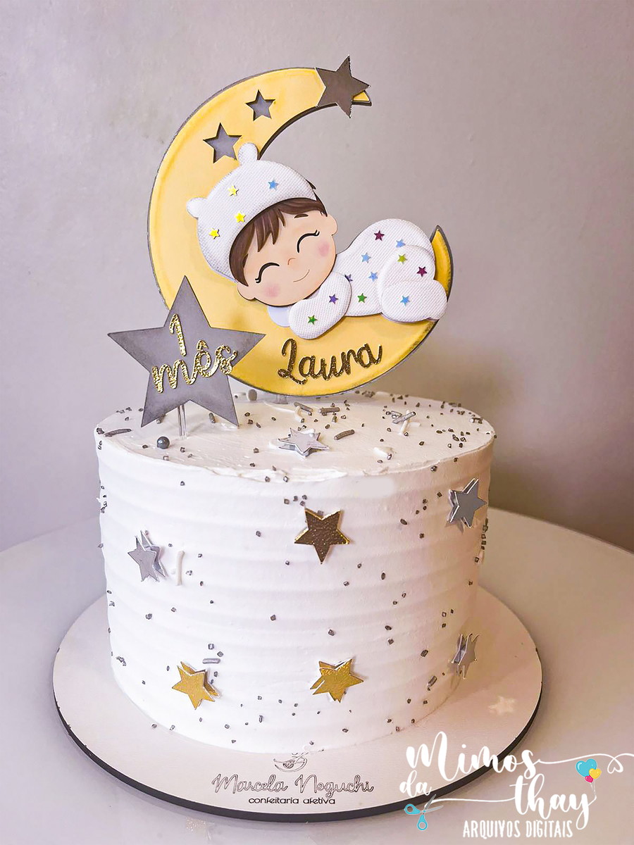 Arquivo de Corte: Topo de Bolo Menino Bebê na Lua 001