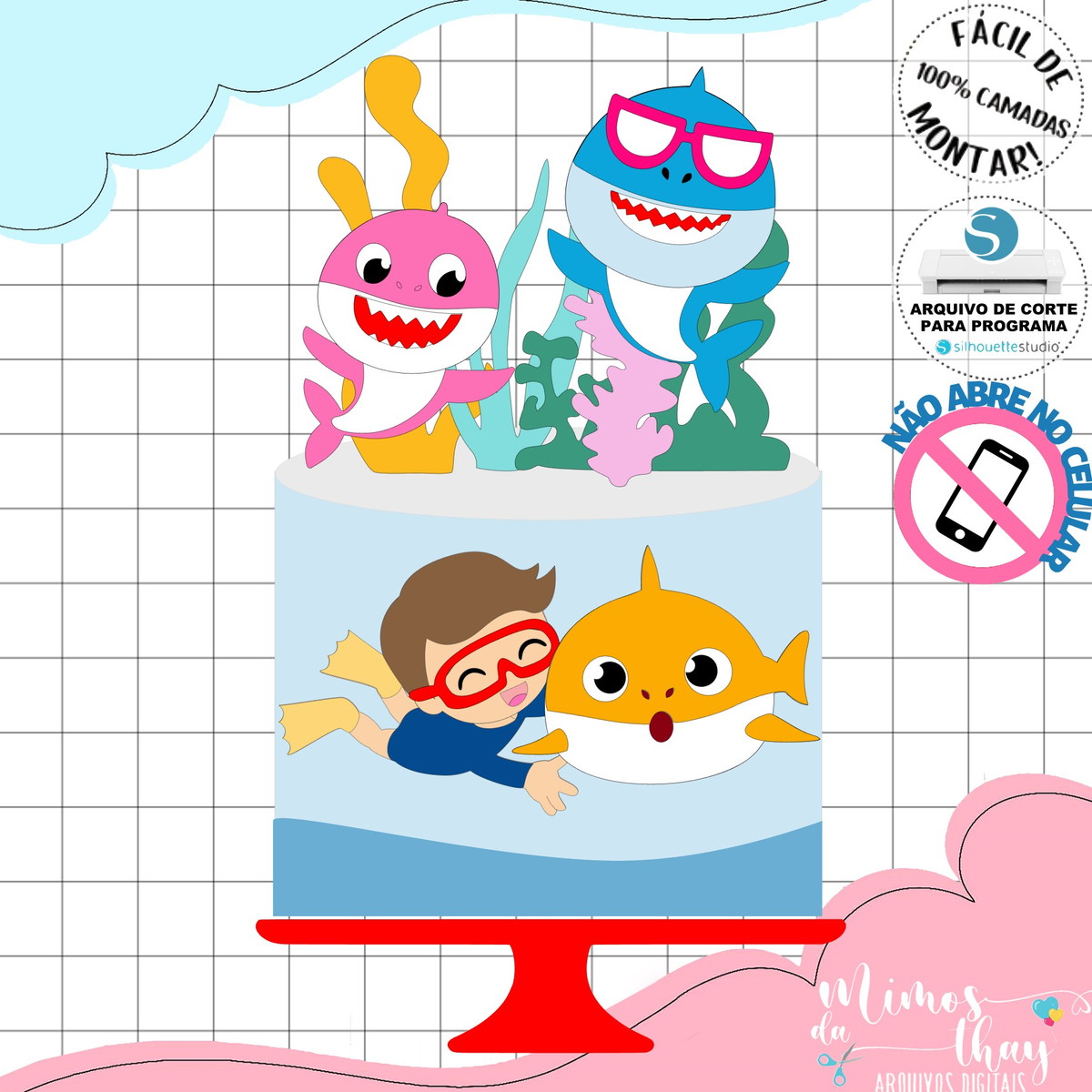 Arquivo de Corte: Topo de Bolo Mergulhador Baby Shark 005 - Imagem 2