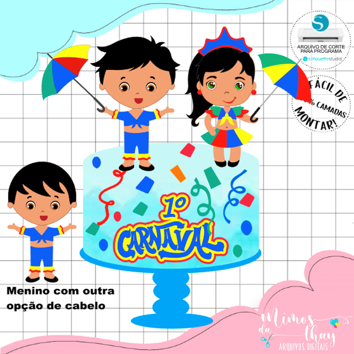 Arquivo de Corte Topo de Bolo Meu 1° Carnaval Frevo 076