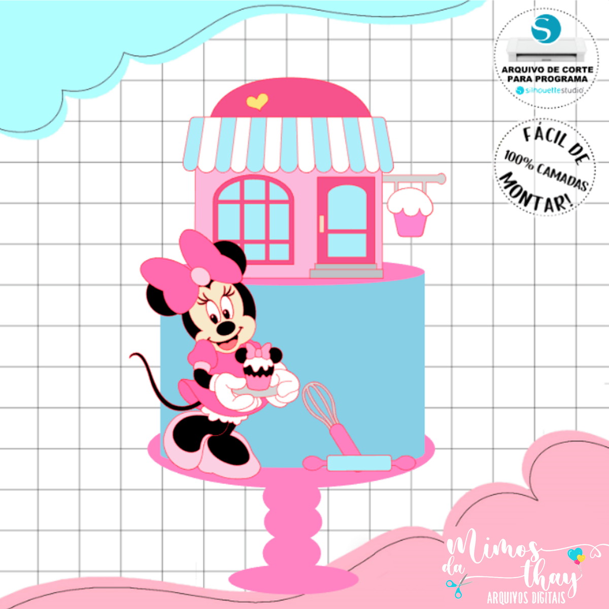 Arquivo de Corte: Topo de Bolo Minnie Confeiteira 022