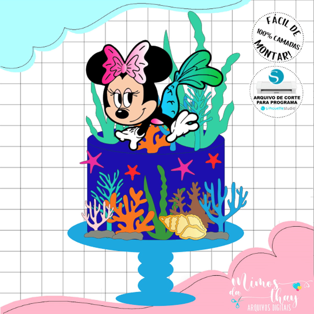 Arquivo de Corte: Topo de Bolo Minnie Sereia 016