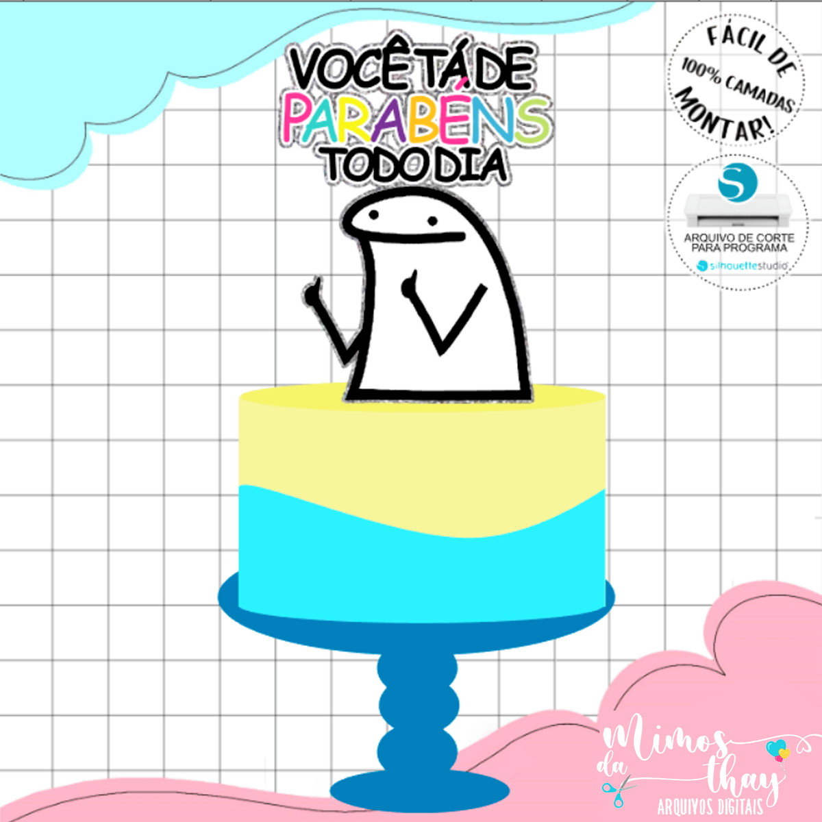 Arquivo de Corte Topo de Bolo Parabéns Flork 049