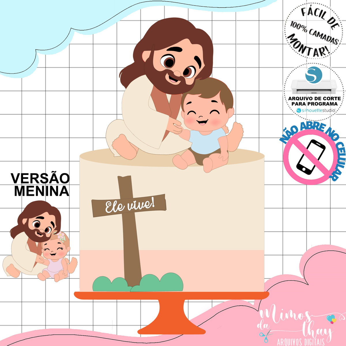 Arquivo de Corte: Topo de Bolo Páscoa Jesus Ele Vive 214