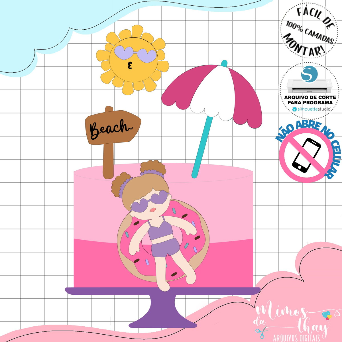 Arquivo de Corte: Topo de Bolo Praia Verão Menina 028