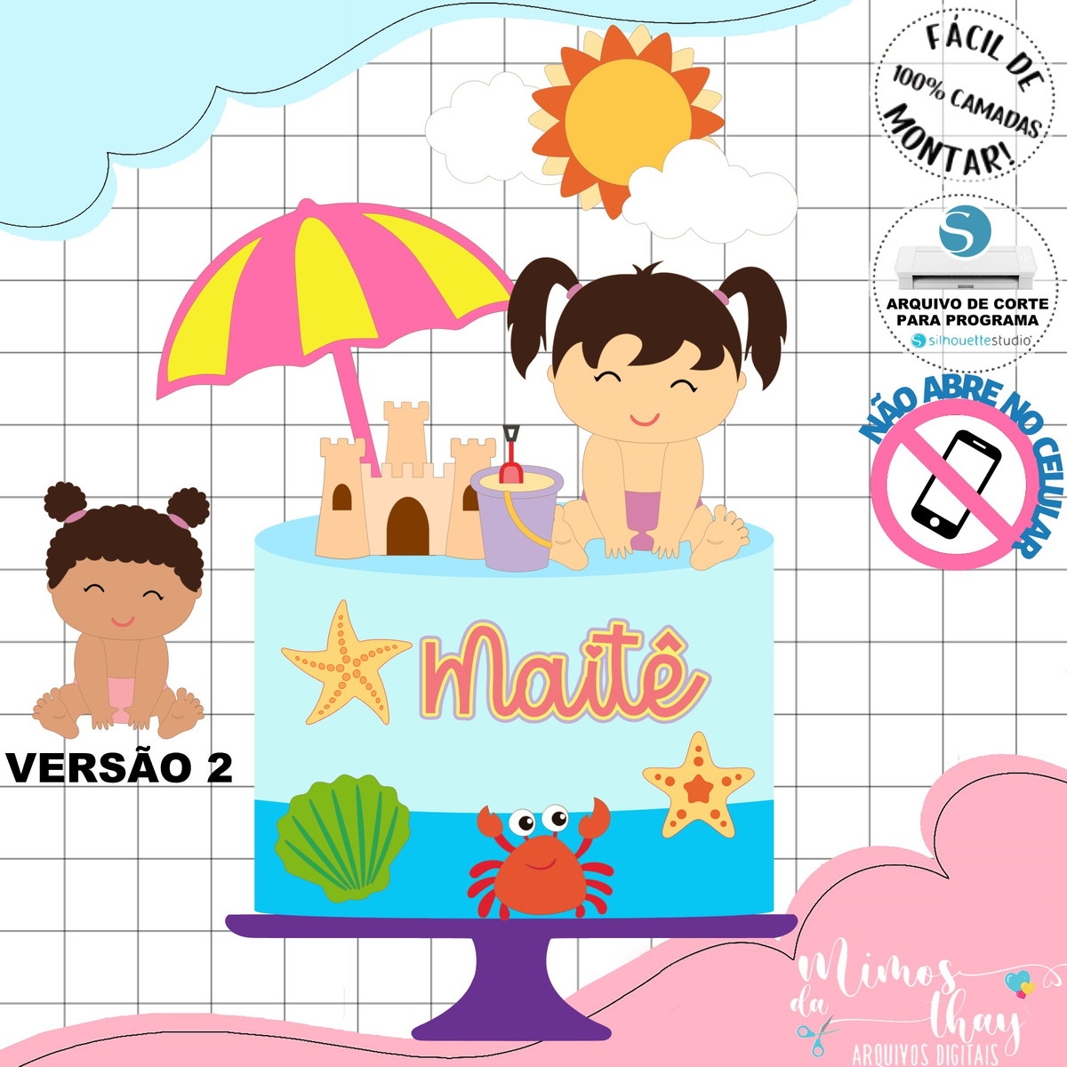 Arquivo de Corte: Topo de Bolo Praia Verão Menina 036