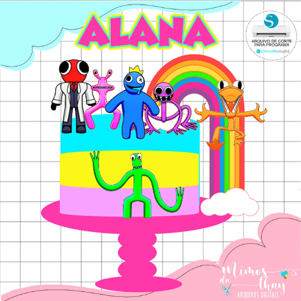 Arquivo de Corte: Topo de Bolo Rainbow Friends 001