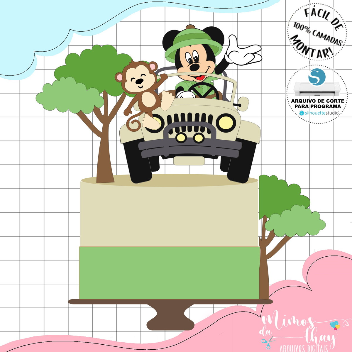 Arquivo de Corte: Topo de Bolo Safari Mickey 013
