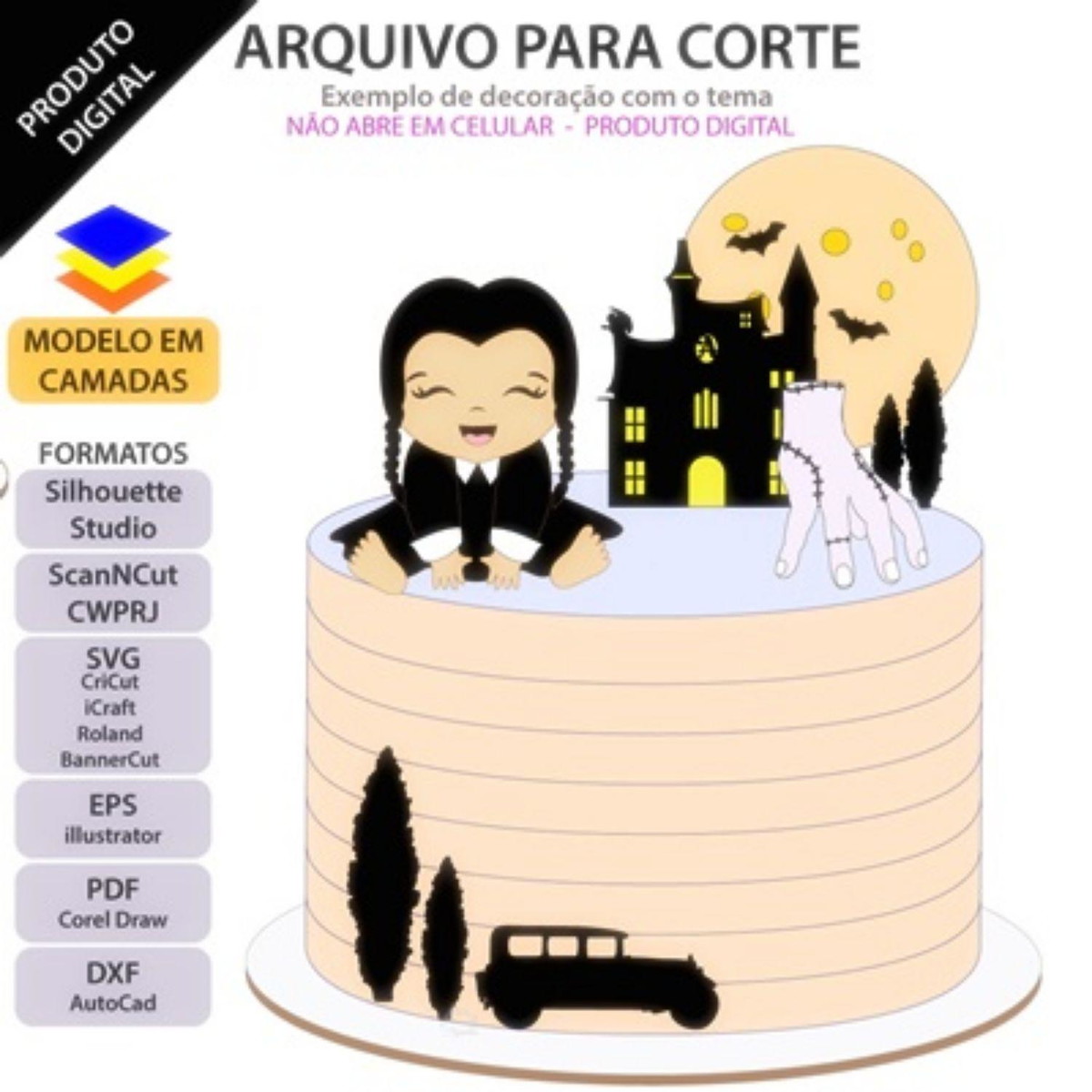 Arquivo de Corte Topo de Bolo Série Wandinha #15793