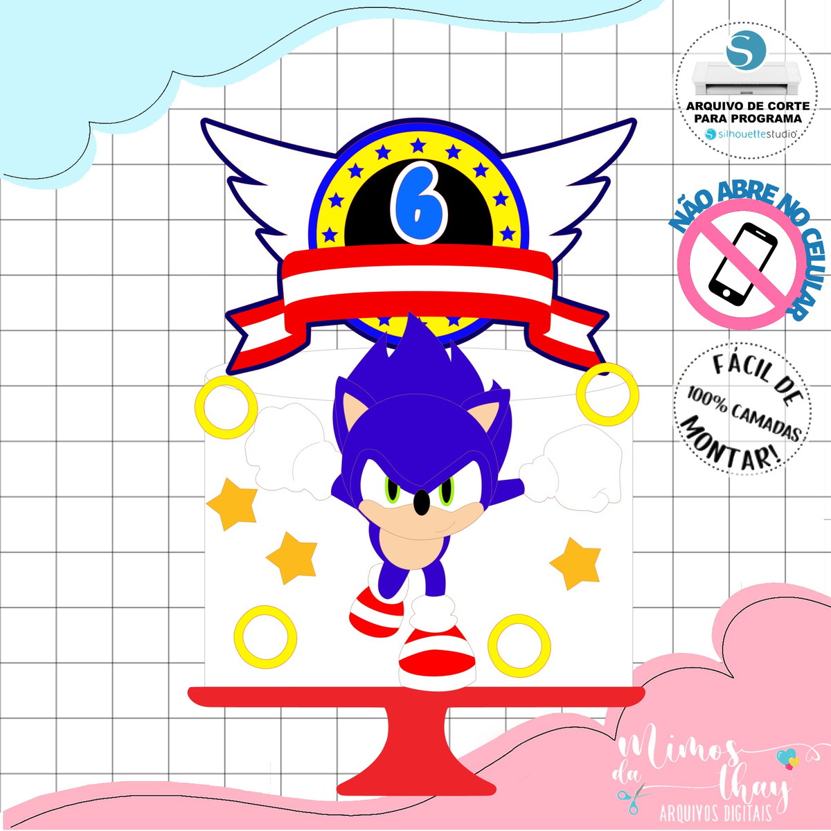 Arquivo de Corte: Topo de Bolo Sonic Correndo 009 - Imagem 2