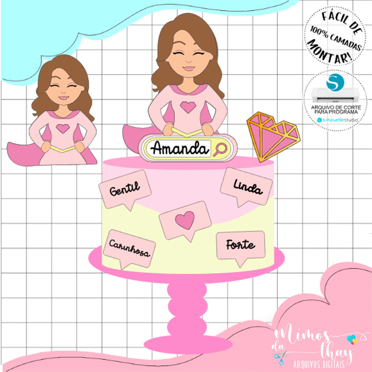 Arquivo de Corte: Topo de Bolo Super Mãe Dia das Mães 059