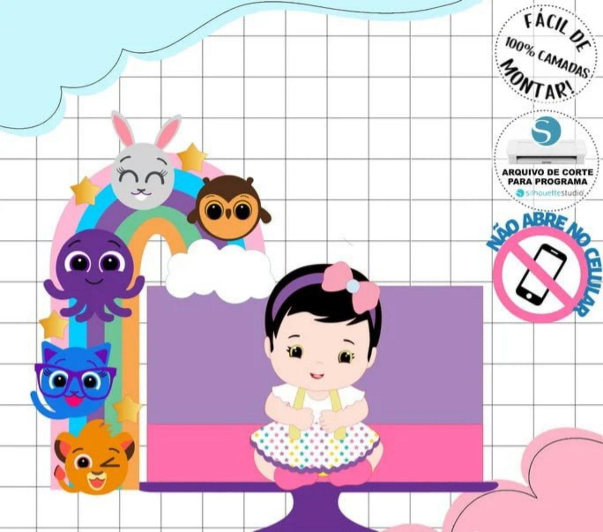 Arquivo de Corte Topo de Bolo Tema Bolofofo Menina #17092