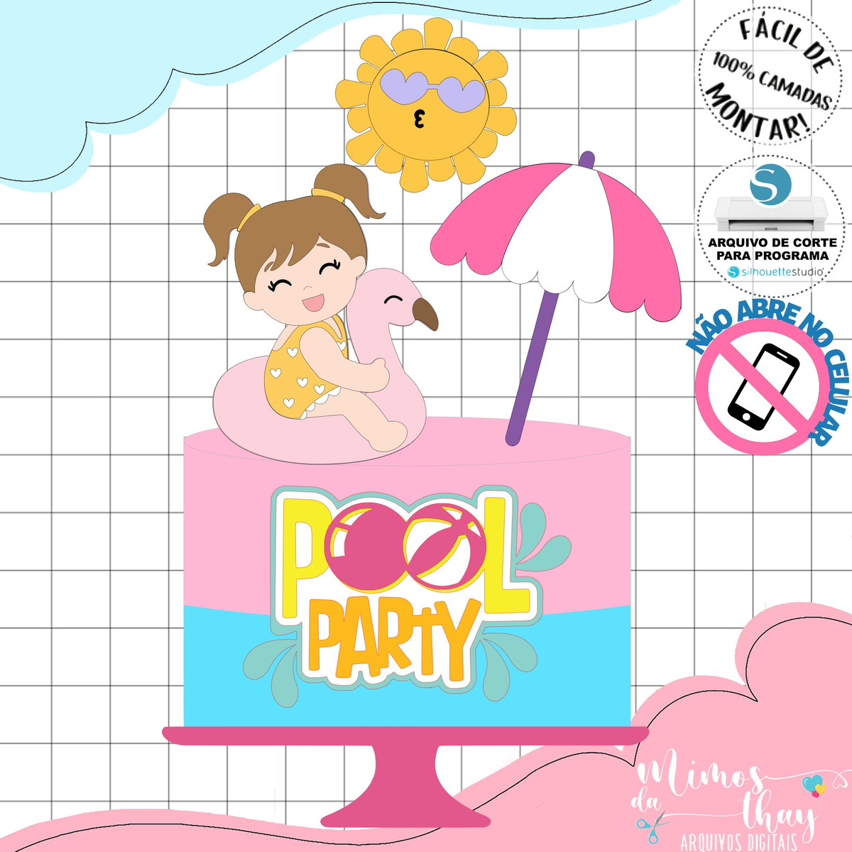Arquivo de Corte: Topo de Bolo Verão Pool Party Menina 008