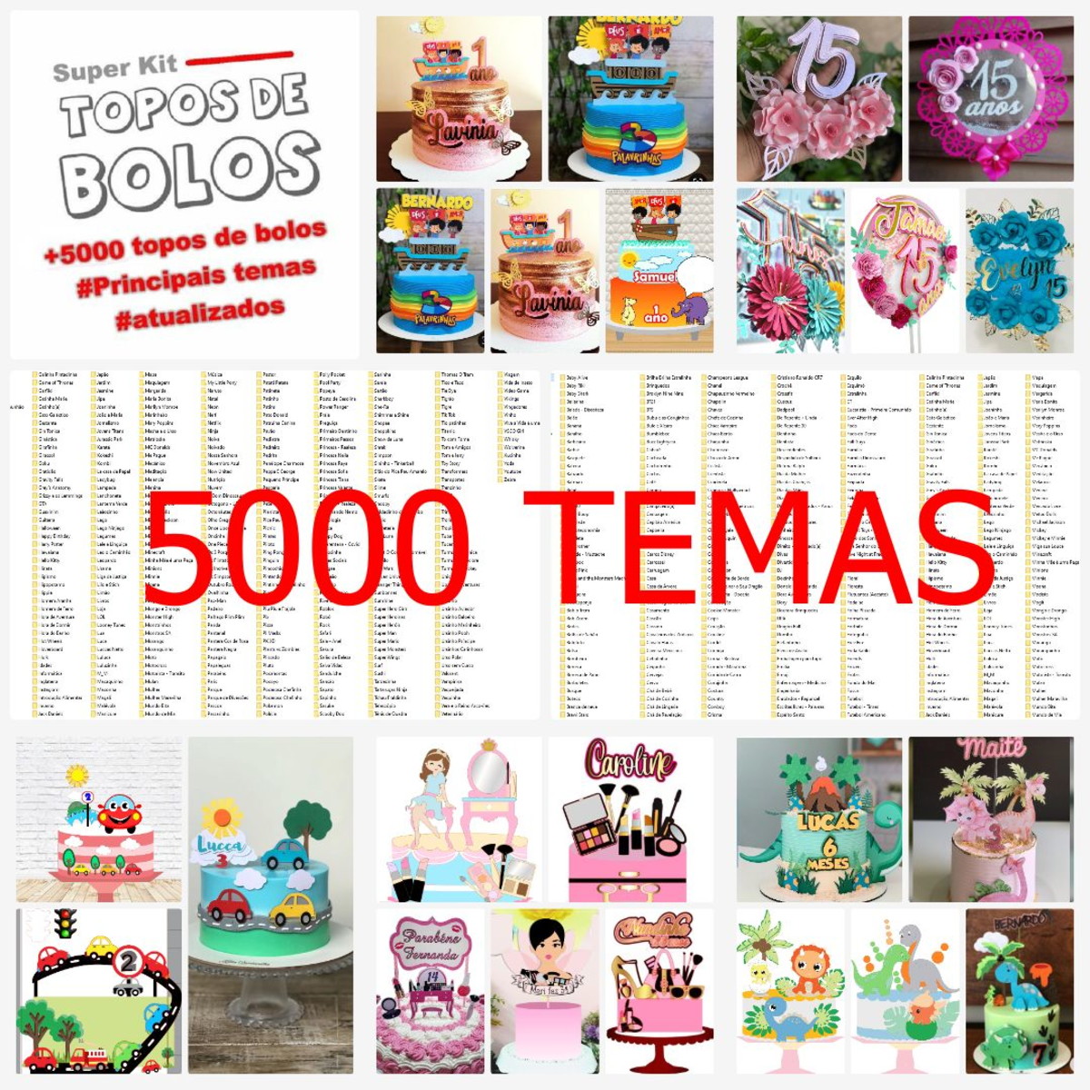Arquivo de Corte Topo de Bolos Temas de A/z *combo 5000*