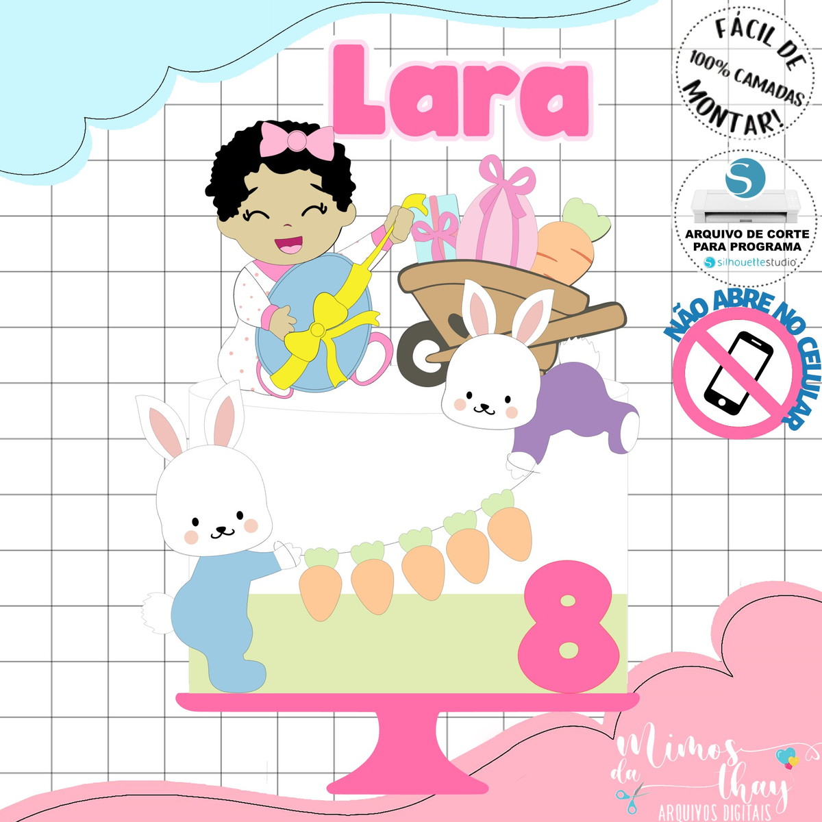 Arquivo de Corte: Topo de Páscoa Coelhinhos e Menina 242 - Imagem 2