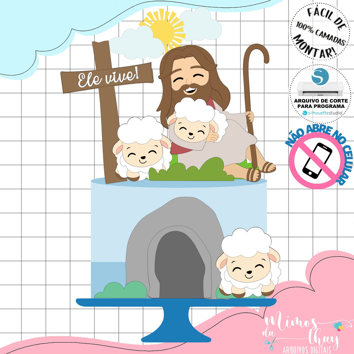 Arquivo de Corte: Topo de Páscoa Cristã Jesus Ele Vive 243 - Imagem 2
