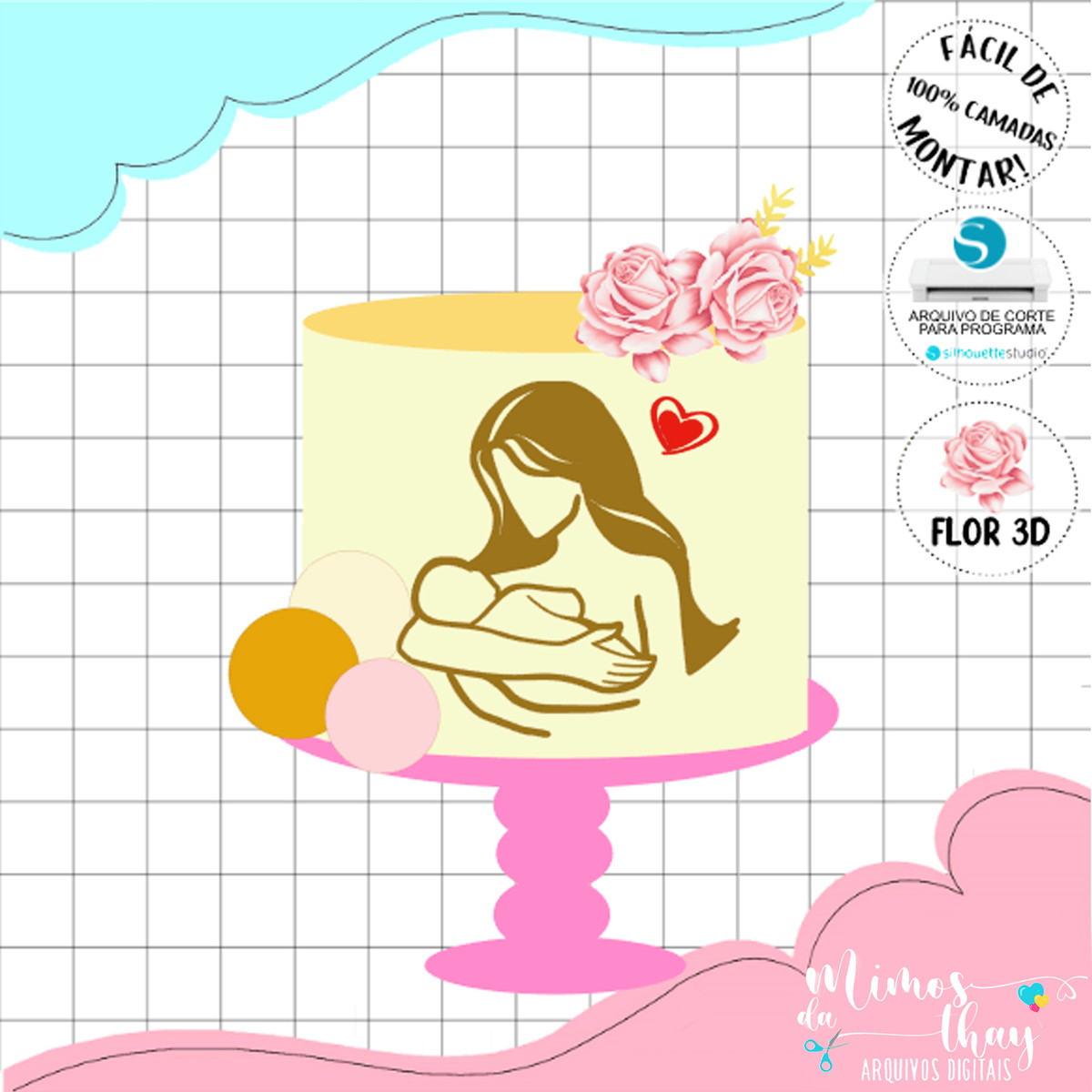 Arquivo de Corte: Topo Dia das Mães Silhouetta + Flor 3d 044