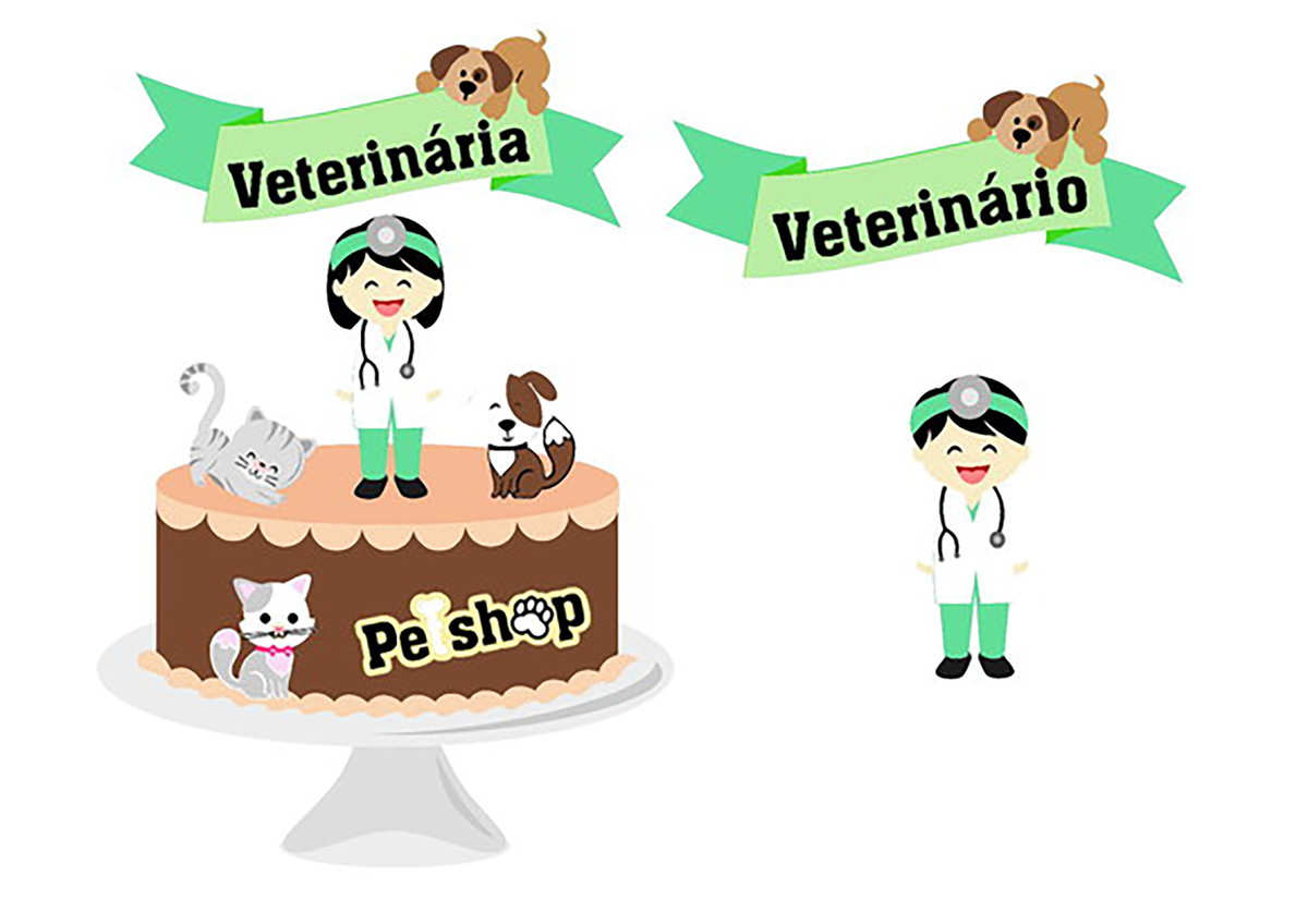 Kit c/ 5: Arquivo de corte: VETERINARIO (A) (camadas)