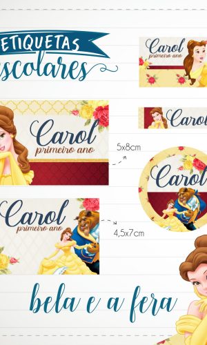 Arquivo Digital Etiqueta Escolar a Bela e a Fera