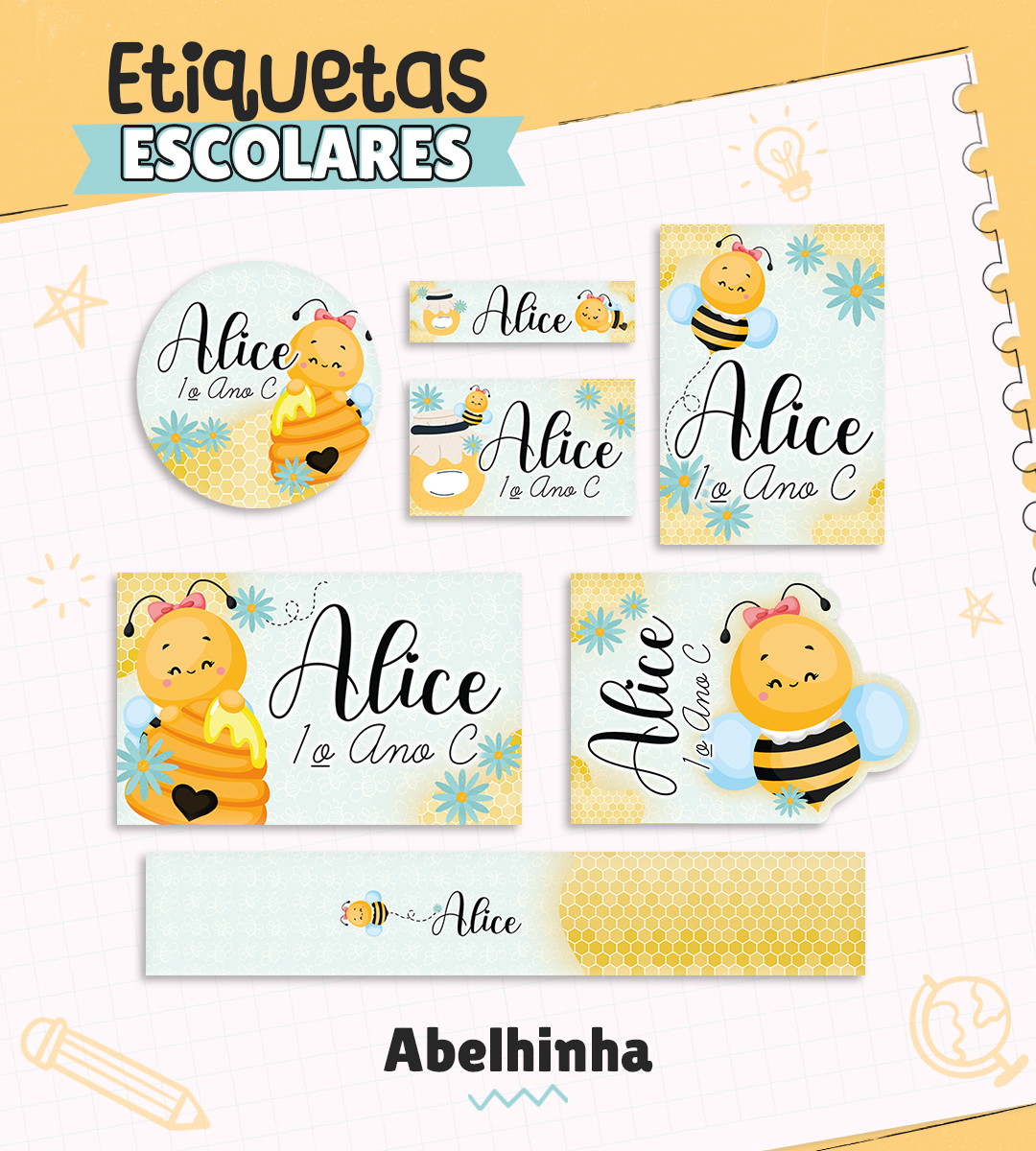 Arquivo Digital Etiqueta Escolar Abelhinha