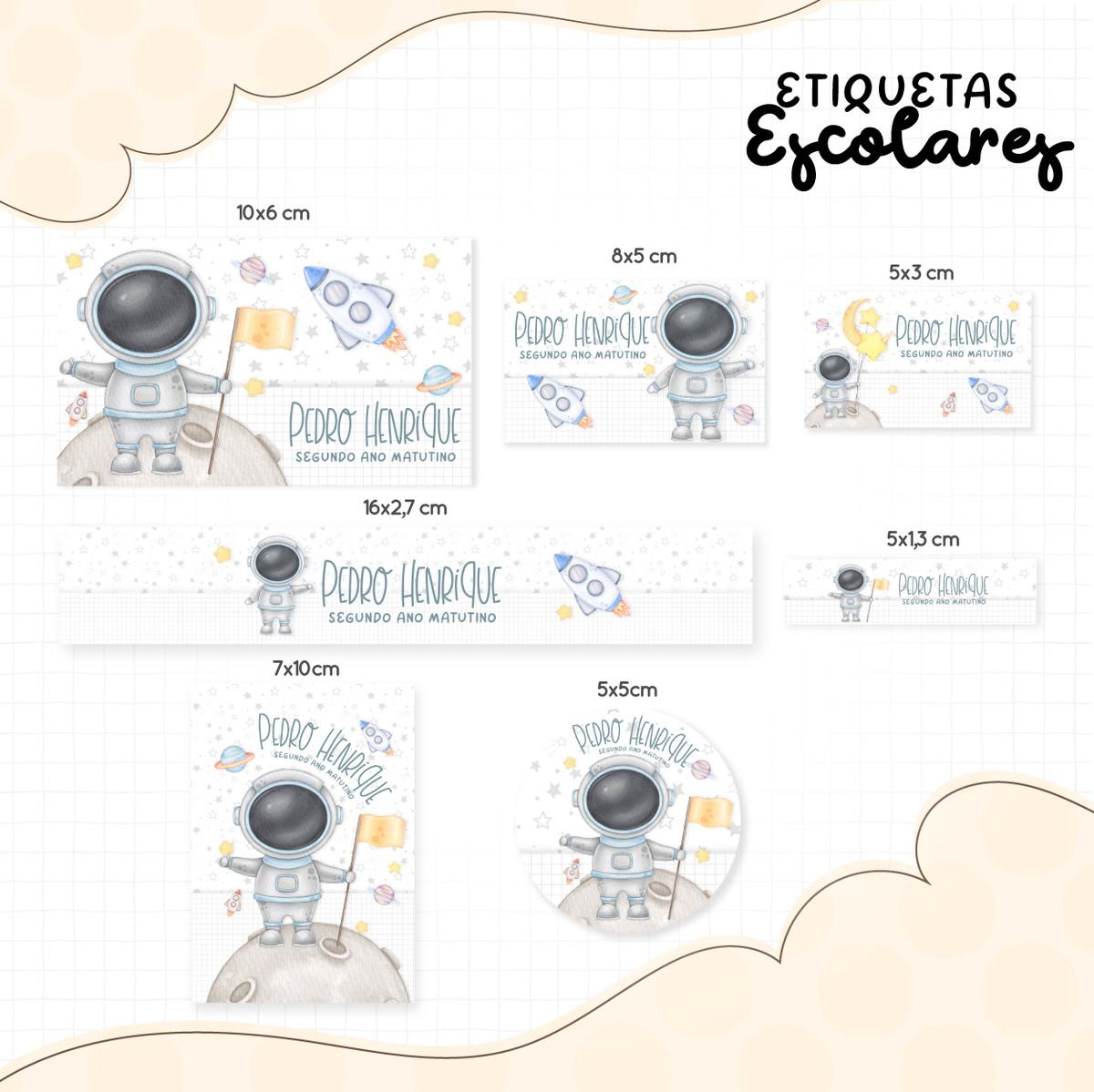 Arquivo Digital Etiqueta Escolar Astronauta