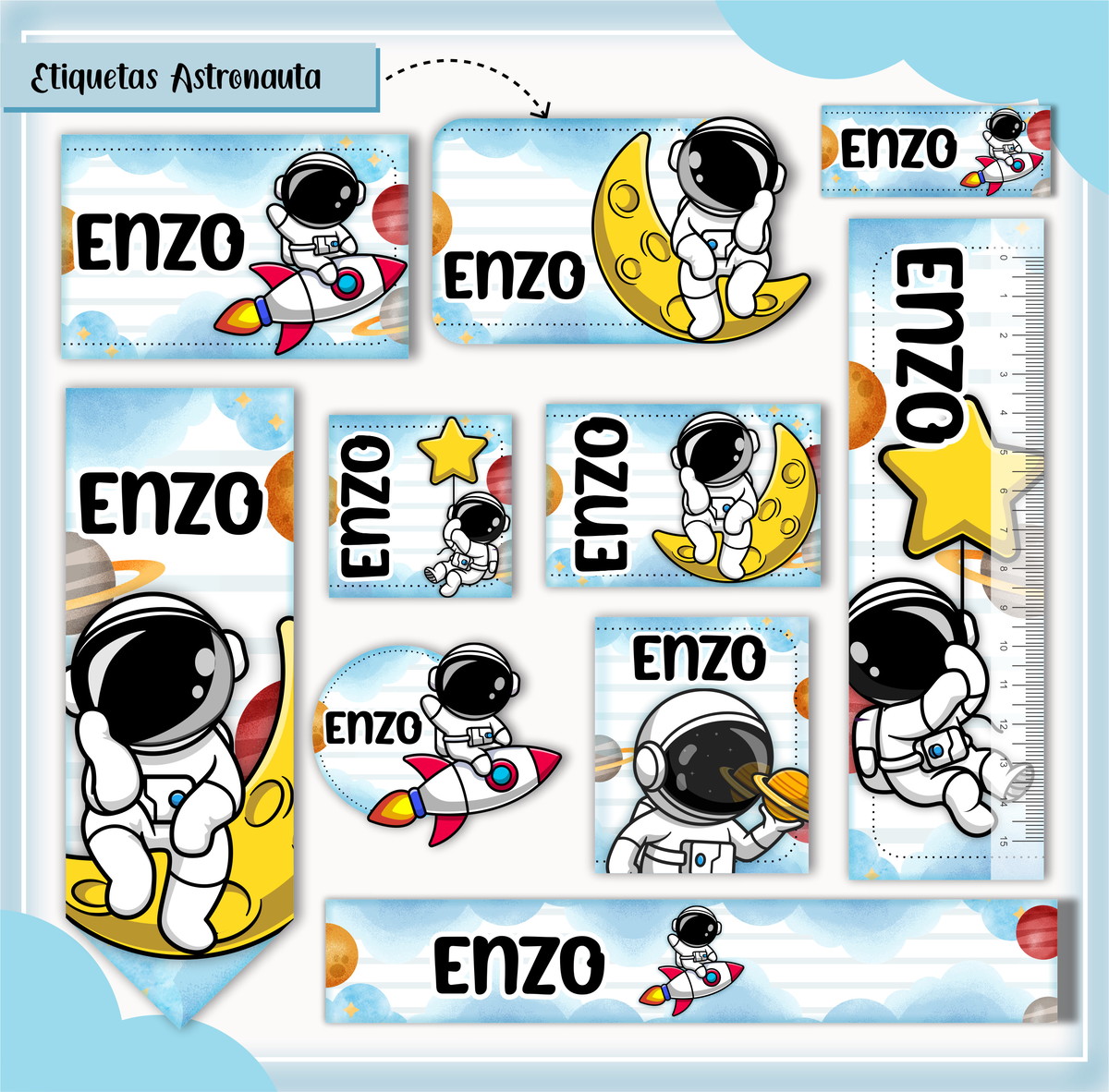 Arquivo Digital Etiqueta Escolar Astronauta