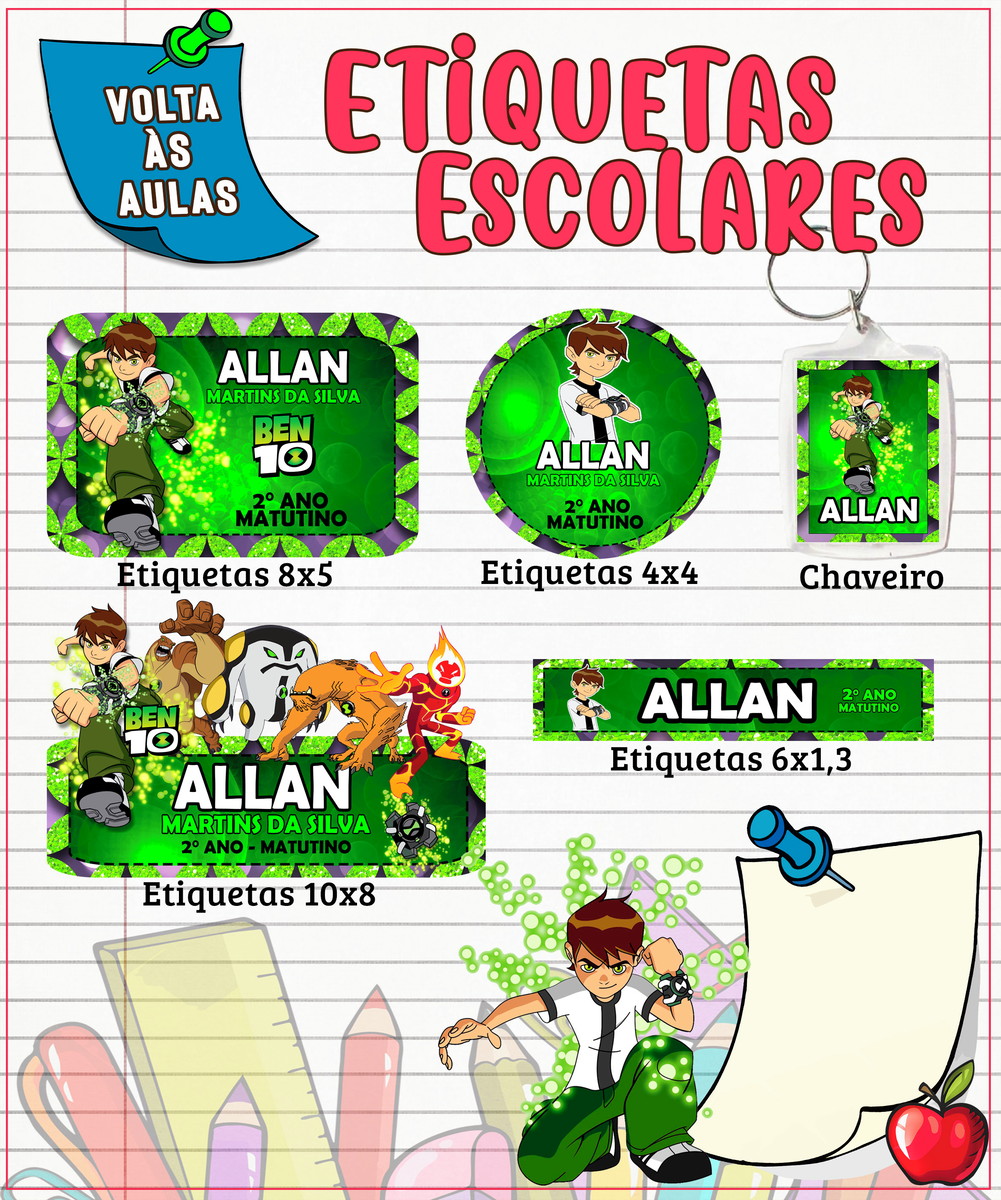 Arquivo Digital Etiqueta Escolar Ben 10