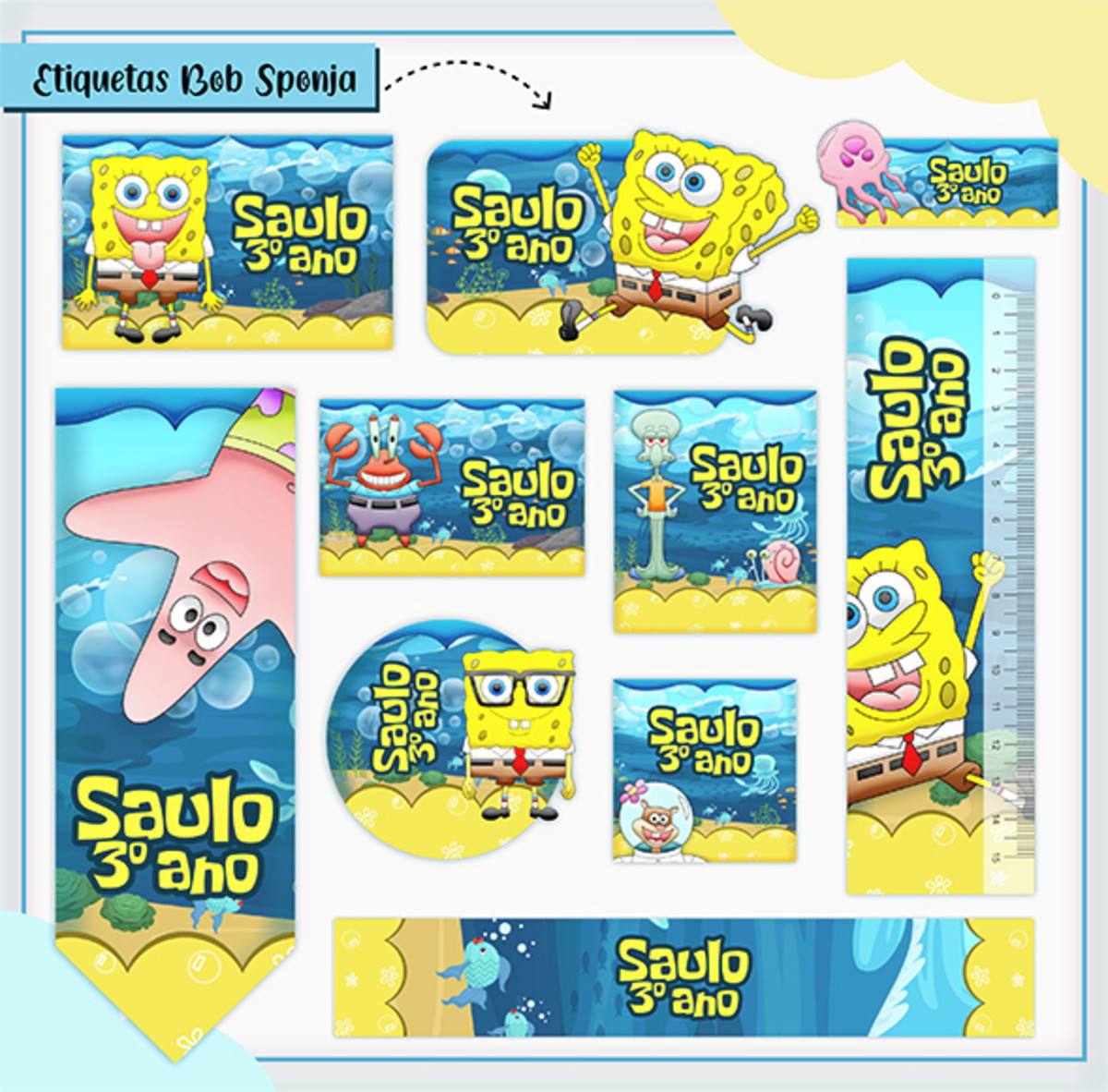 Arquivo Digital Etiqueta Escolar Bob Esponja