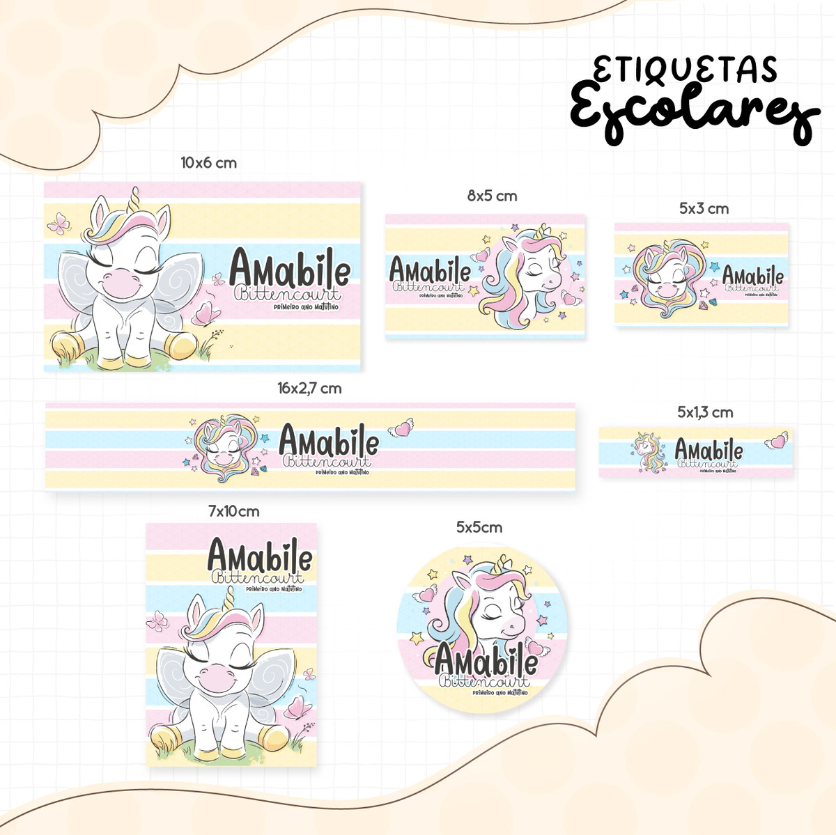 Arquivo Digital Etiqueta Escolar Unicórnio
