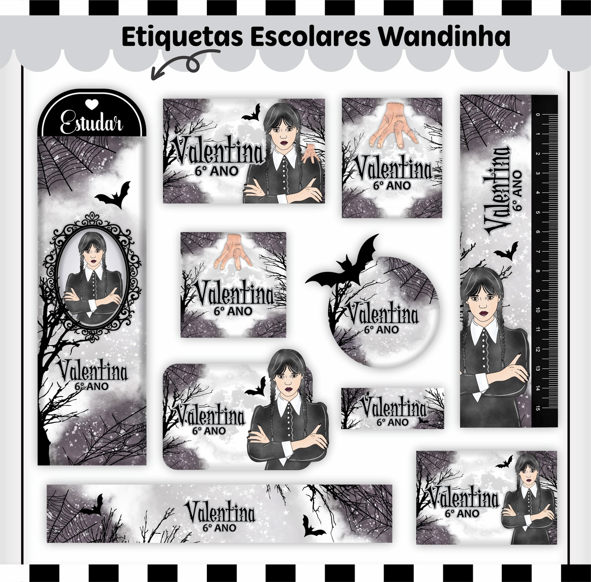 Arquivo Digital Etiqueta Escolar Wandinha