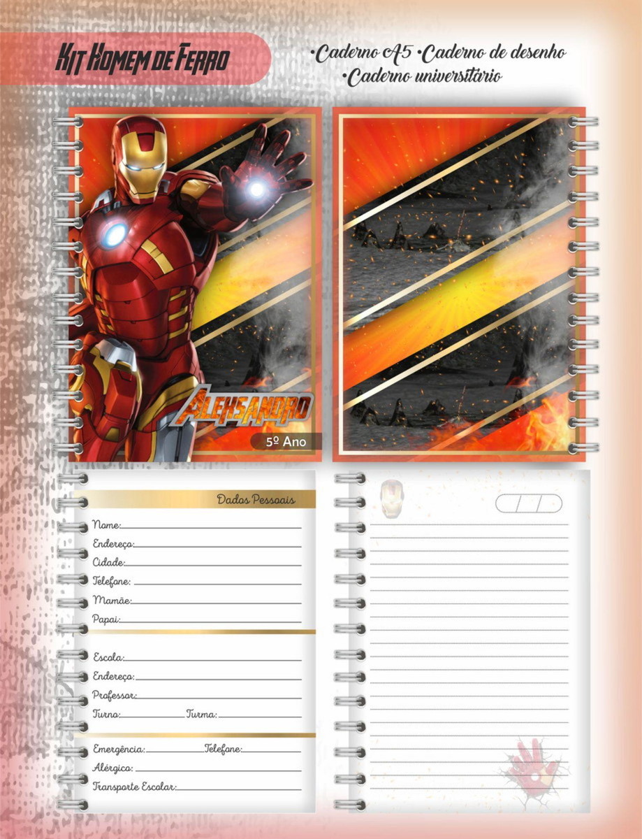 ARQUIVO ETIQUETA ESCOLAR HOMEM DE FERRO #2834 STUDIO E PDF - Imagem 2