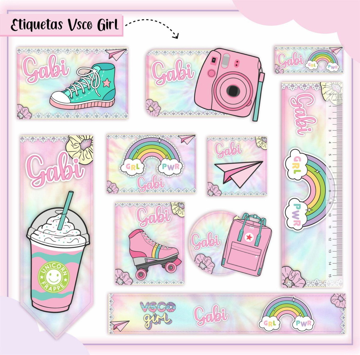 Arquivo Etiqueta Escolar Menina Vsco Girl #2824 Studio e pdf