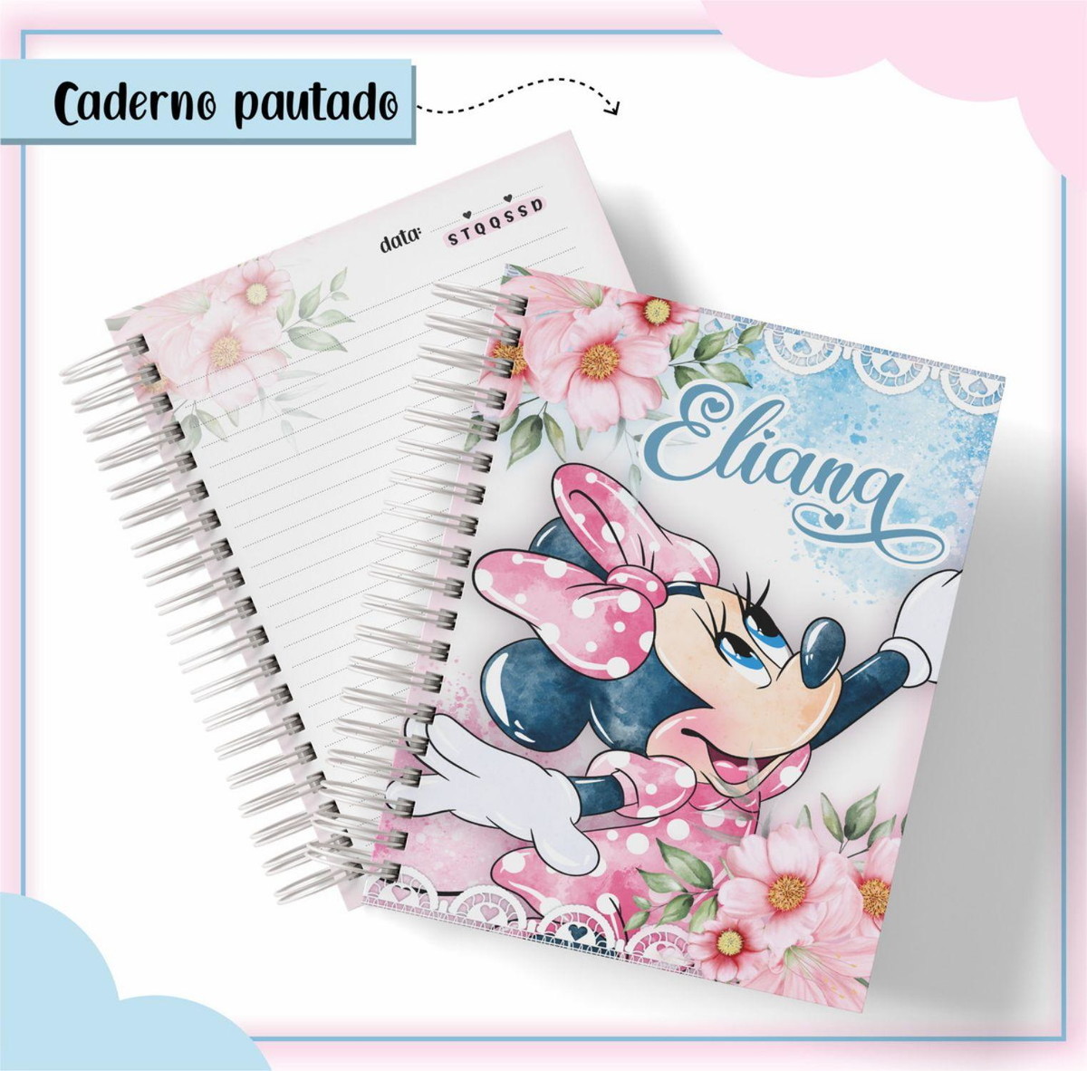 ARQUIVO ETIQUETA ESCOLAR MINNIE ROSA #2807 STUDIO E PDF - Imagem 2