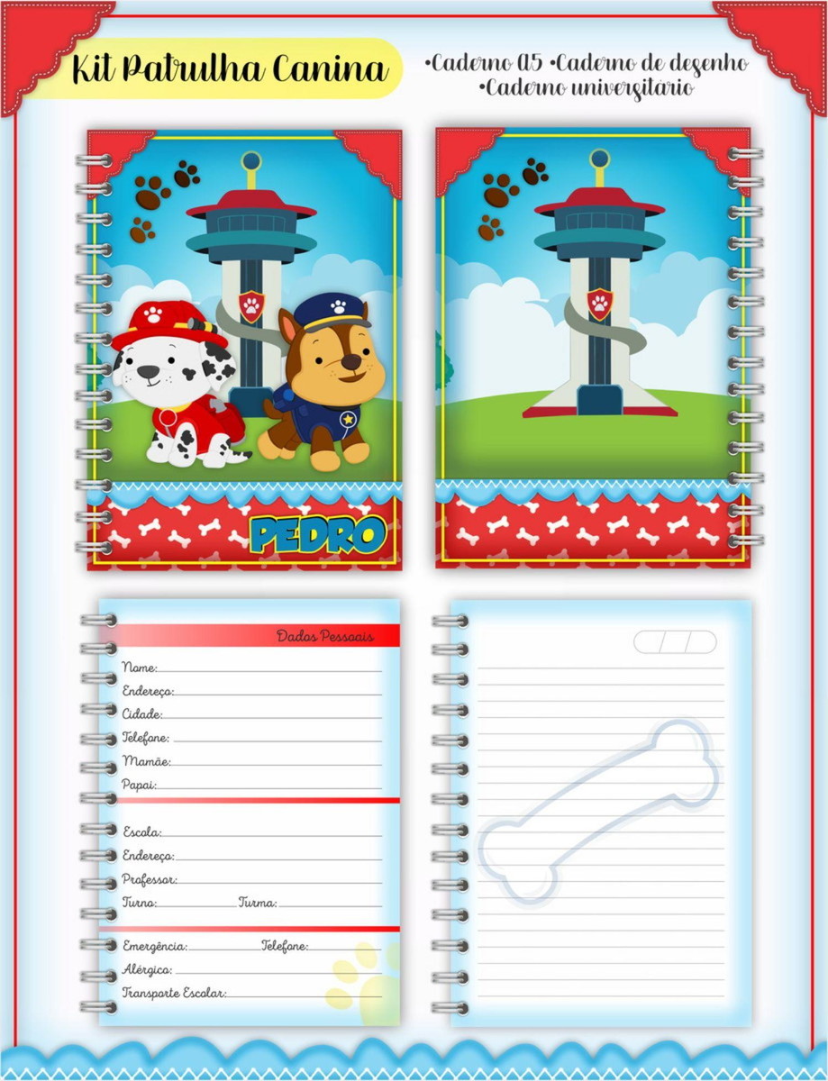 ARQUIVO ETIQUETA ESCOLAR PATRULHA CANINA #2832 STUDIO E PDF - Imagem 2