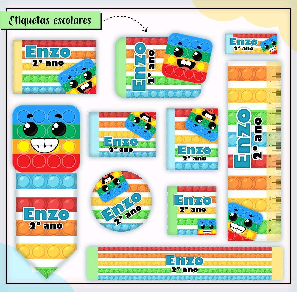 ARQUIVO ETIQUETA ESCOLAR POP IT MENINO #2801 STUDIO E PDF