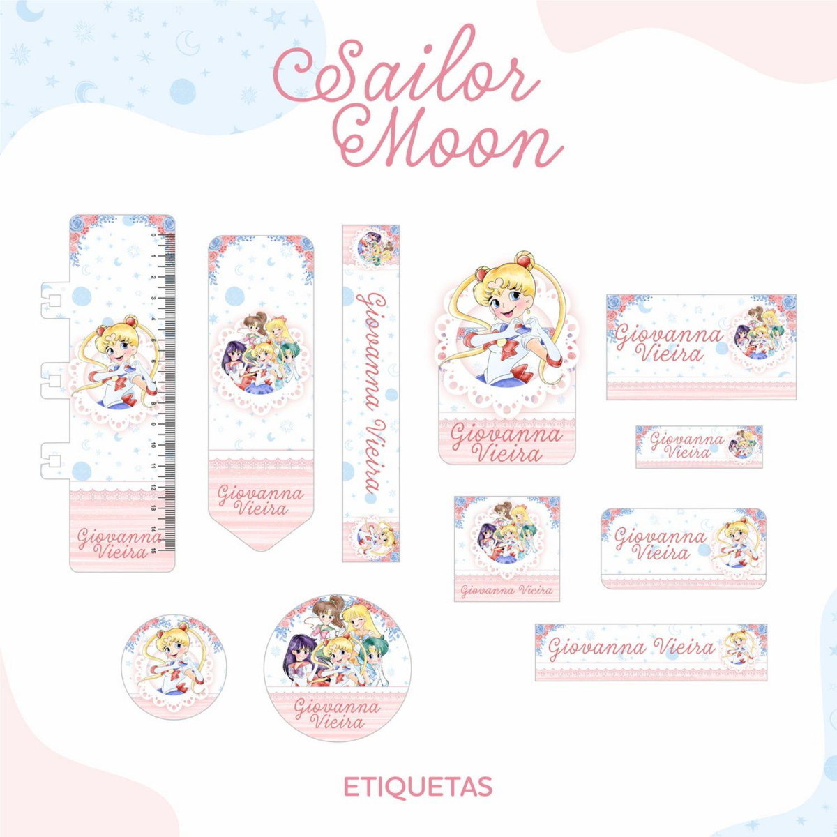 ARQUIVO ETIQUETA ESCOLAR SAILOR MOON #2815 STUDIO E PDF - Imagem 2