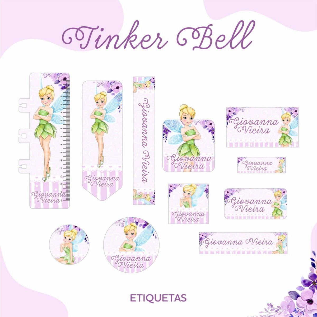 ARQUIVO ETIQUETA ESCOLAR TINKER BELL #2813 STUDIO E PDF - Imagem 2