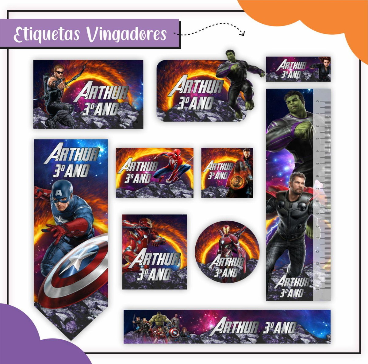 Arquivo Etiqueta Escolar Vingadores #2818 Studio e pdf